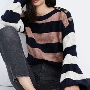 Madewell Striped Black and Tan Sweater Bell Sleeve
